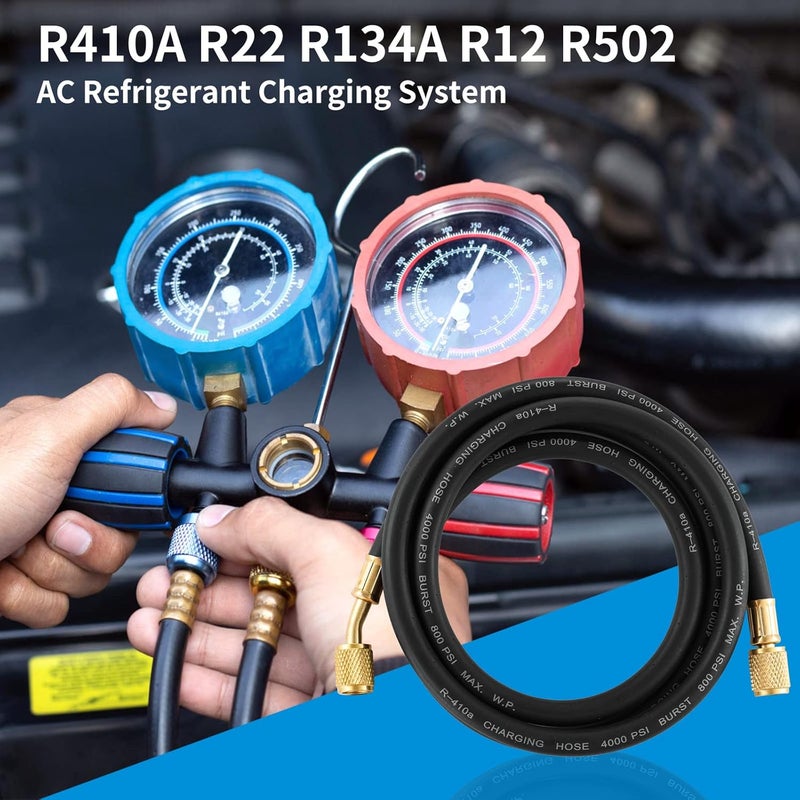 Tigbear R410A AC Refrigerant Charging Hoses, R410A HVAC Charging Hose with 1/4’’ SAE Flare for R410A R22 R134A R12 R502 Air Condition System, 59 Inch Length - Image 2